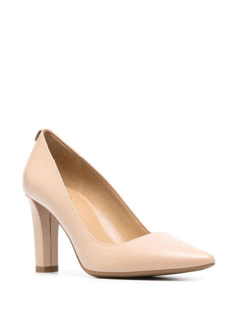 nude michael kors block heel shoes|michael kors suede heels.